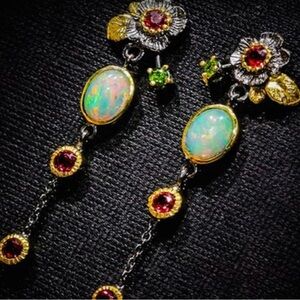 Gold and Red Gemstone Drop Earrings new